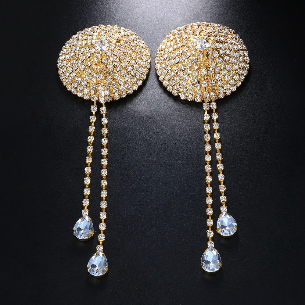 Hot Sale Water Drop Tassel Round Nipple Covers Sexy Carnival VVS Moissanite Iced out Chest Jewelry chain Bling Bling