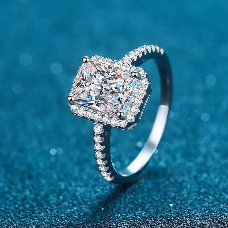 PYQ Vintage Halo Moissanite Diamond Ring 1ct-2ct Radiant Cut 925 Sterling Silver for Womens Wedding Engagement