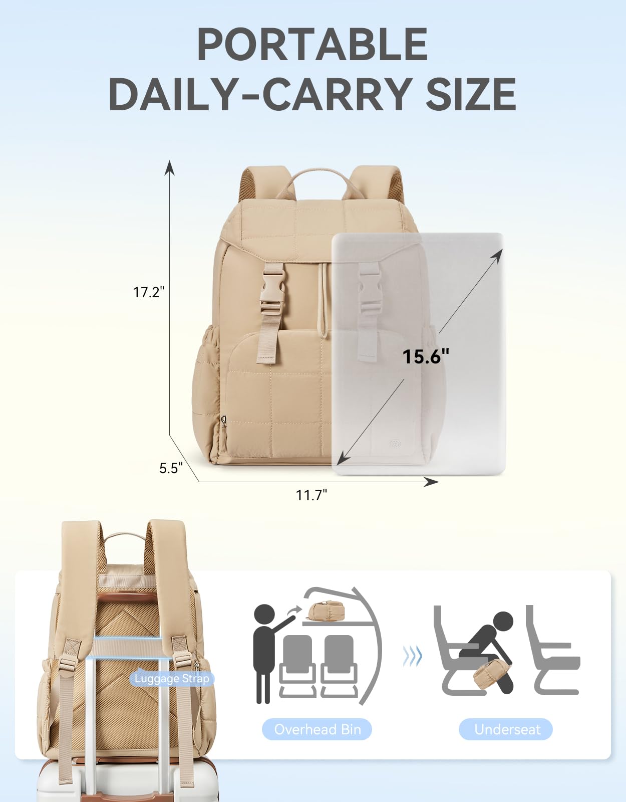 Women's Puffer Backpack, Versatile College Laptop Backpack with RFID Pocket, Water Resistant Casual Travel Daypack