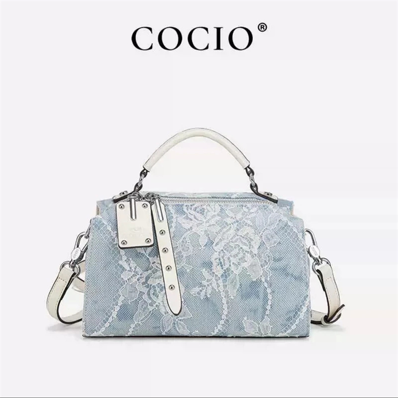 COCIO designer Cowboy Blue Lace Handheld Pillow Bag Fashionable and Versatile Cross Shoulder Bag Multi functional Shoulder Bag