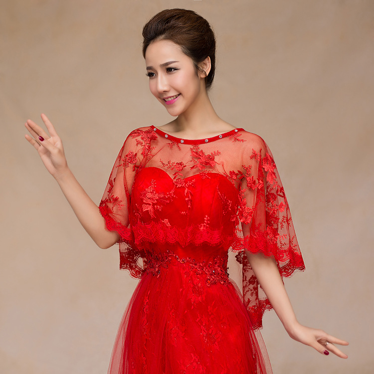 K1427 Spring and summer thin lace cape shoulder tulle white red wedding dress shawl wholesale