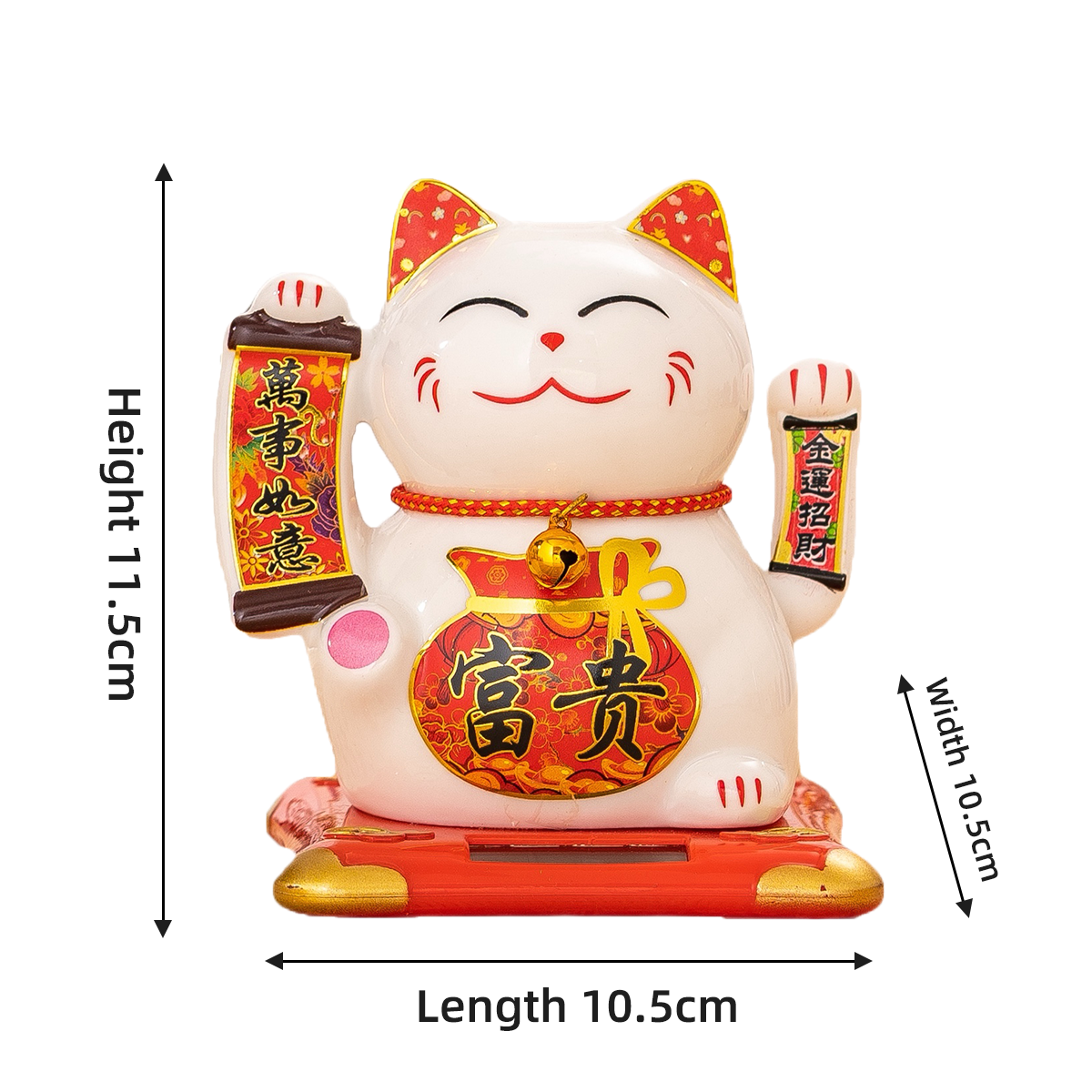 Energy-Efficient Animated Hand-Shaking Ceramic Kitty Figurine Using Photovoltaic Cells Unique Pet Theme Ornamental Design for Vehicles and Indoor Spac
