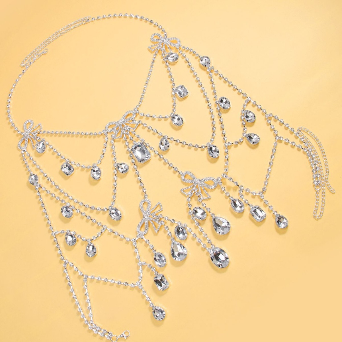 Bowknot Chest Chain for Women Hollow Out Tassel Iced out VVS Moissanite Bling Bling Body Chain High End Dance Party Fashion Accessories