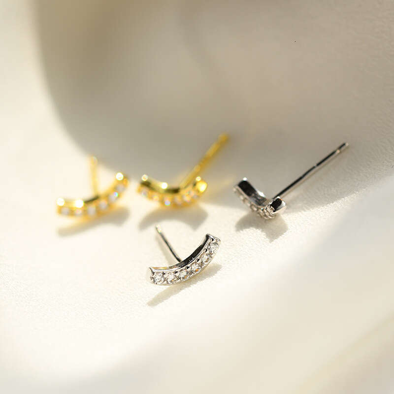 Tiqi S Pure for Women Korean Style Simple Fresh Dia-Encrusted Smile Geometric Sier Ear Jewelry Earrings