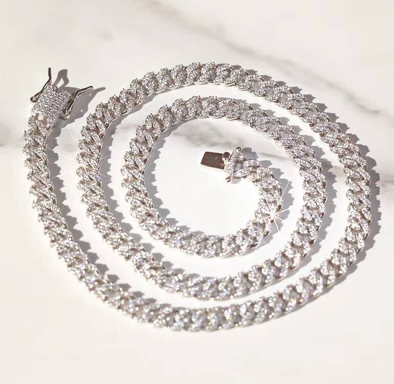 Hot Sale Cuban Necklace Chain S925 Silver 6-10mm Single Row Iced Out Miami Cuban Chain Hip Hop Link with GRA Certificate Jewelry
