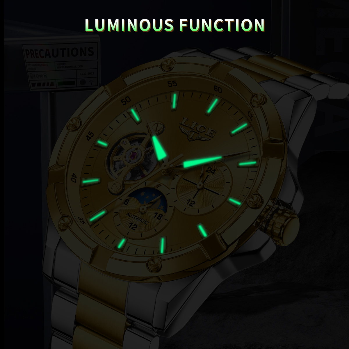 LIGE Men's Mechanical Watch Stainless Steel Band Fashion Business Watch 30m Waterproof Watch Tourbillon Multifunctional Mechanical Watch Holiday 