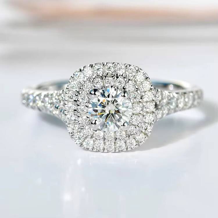 Customized 14k Solid Gold Luxury Wedding Ring WIth 2ct Round Moissanite Diamond Engagement Ring for Women