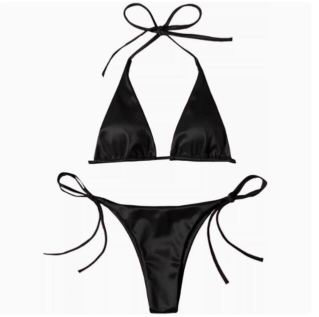 Women Beach Wear Sexy lady triangle thong lace-up swimsuit swimming trunks two-piece halter hot girl tanned beach