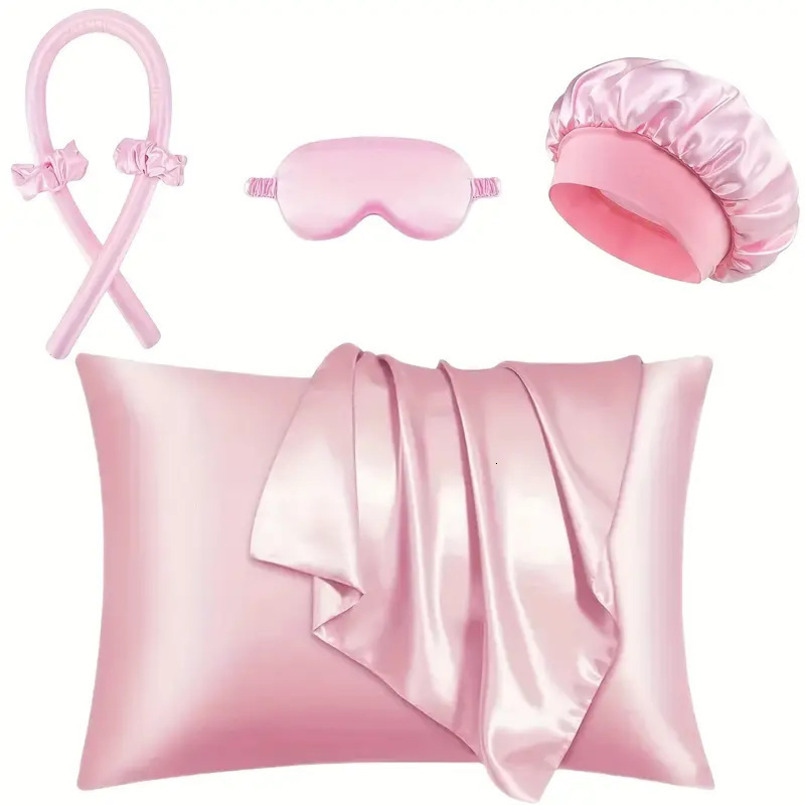 Pillowcase with Eye Mask and Hair Tie Set, Pillow Core Cover, Satin Scrunchie, Anti-Mite