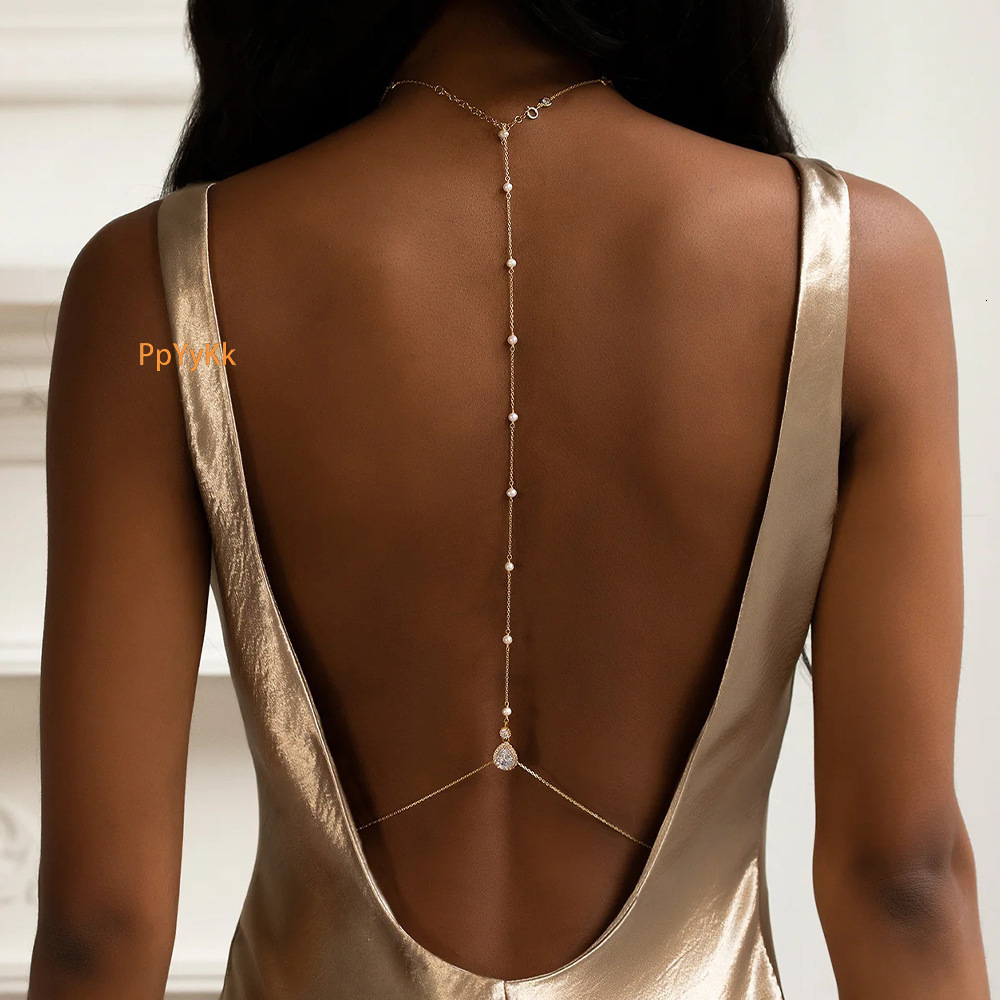 Hot Sale Bride Pearl Back Chain Minimalist Elegant Sexy VVS Moissanite Iced out Body Chain for Women Back Chain