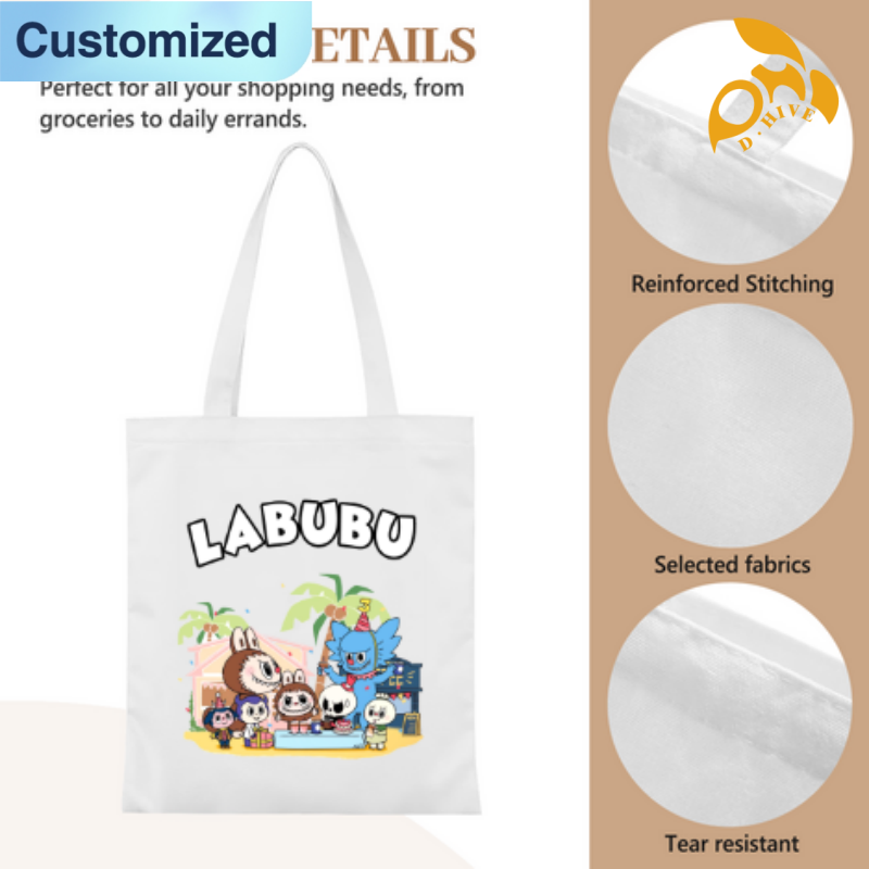 LABUBU Free shipping fashion designers customize Canvas Bags high-quality full-print canvas tote