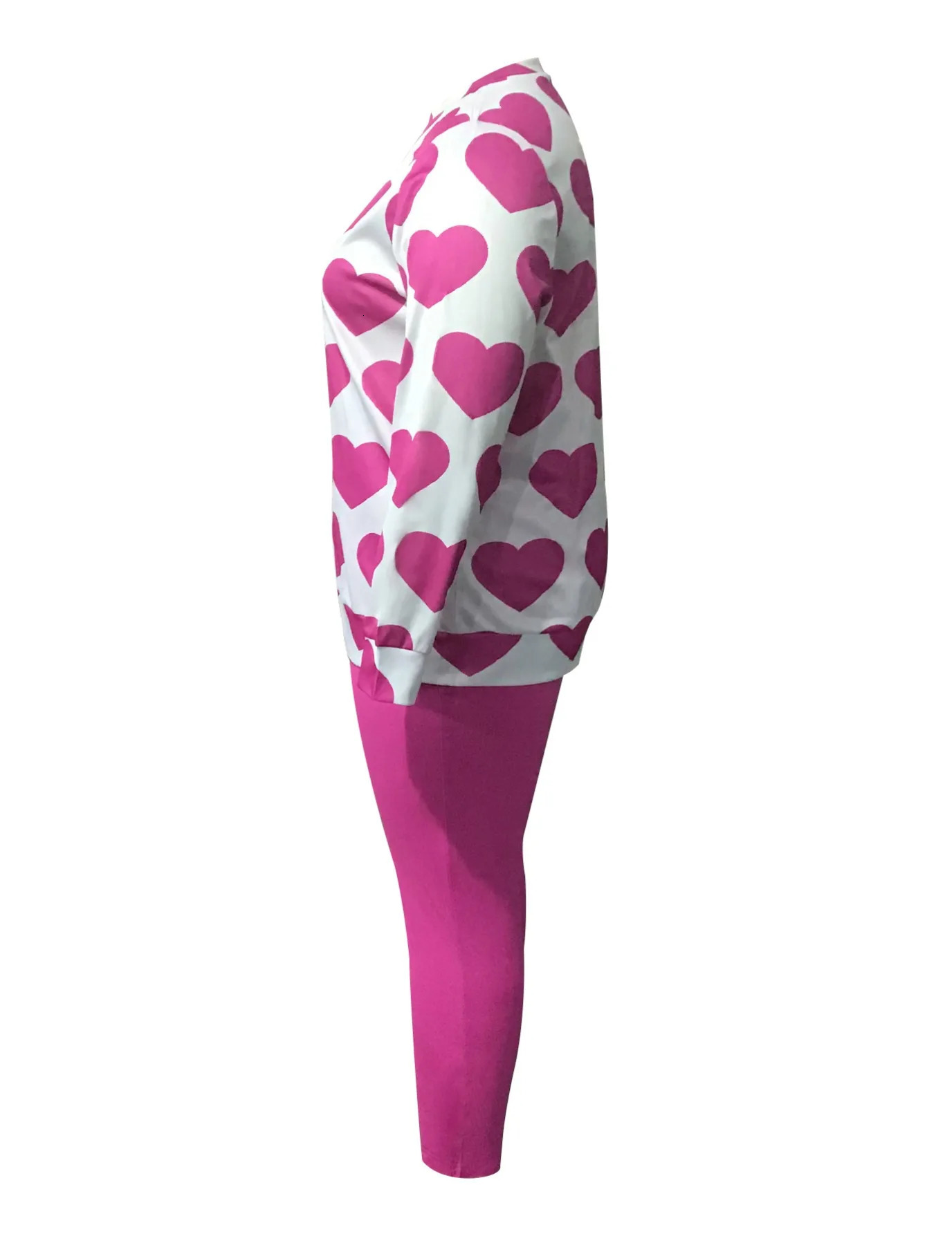 LW Plus Size womens clothing Heart Print Pocket Pants Set casual Autumn Two pieces sets Female long sleeve Top pants sets 250714