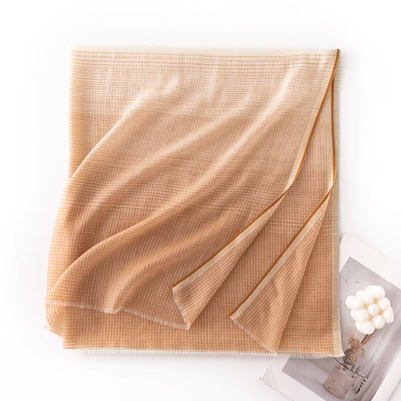 T1268 wool scarf simple style gold silk border jacquard gradient scarf medium and long plaid shawl outer wear thin