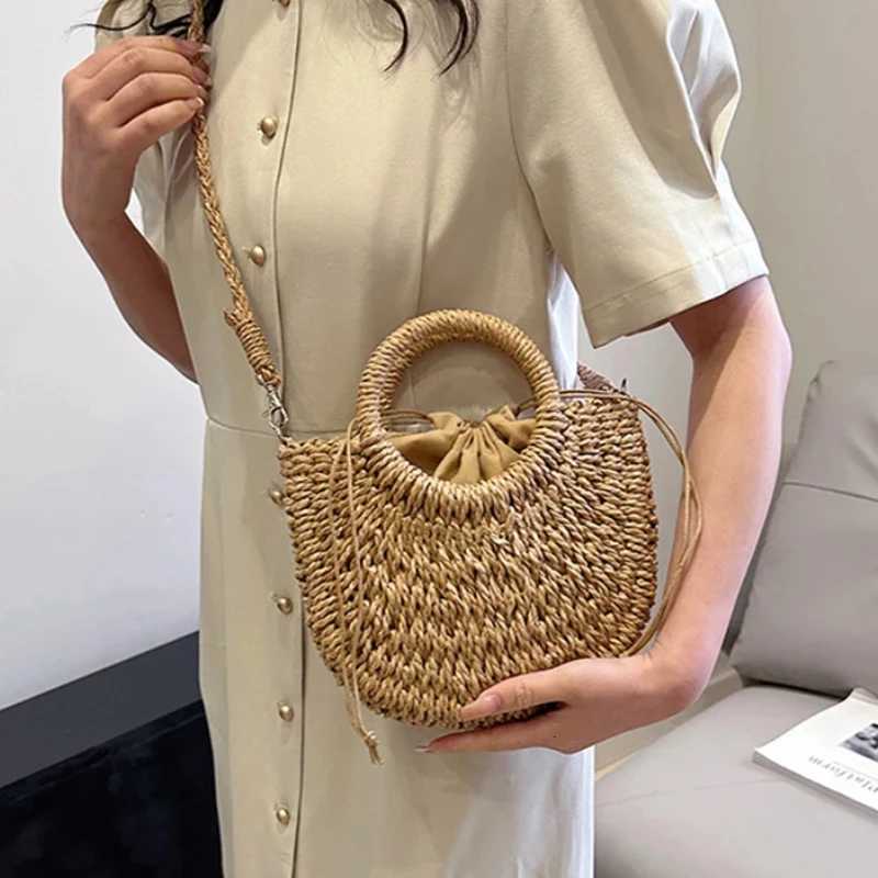 Straw Women Half-moon Beach Handbag Rattan Handmade Handle Summer Fashion Kintted Tote Bag Ladies Straw Bag Wrapped Beach Bag S250721