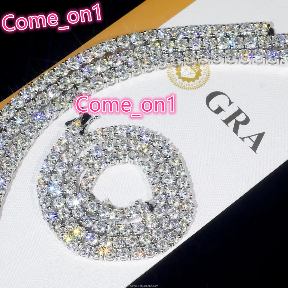 Custom 3mm VVS Moissanite Tennis Chain 925 Sterling Silver White Gold Plated Necklace Women Men Jewelry Diamond Necklace