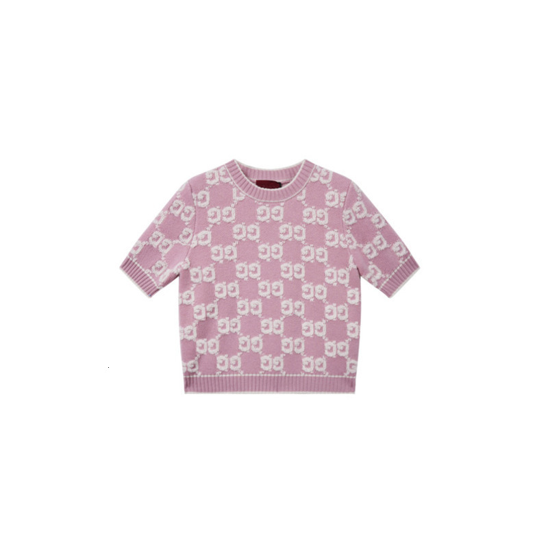 3D Letter Jacquard Pink Short Sleeve Top Spring and Summer Wool Fashion Round Neck Knitted Sweater for Women 250718