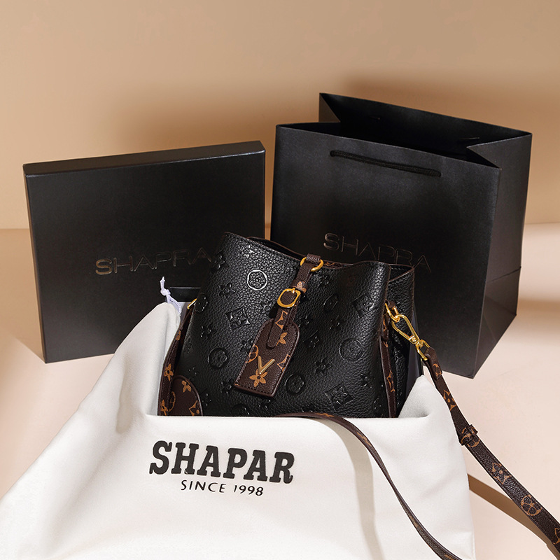 2025 Internet-famous trendy embossed crossbody large-capacity bucket bag, retro classic printed handbag bags