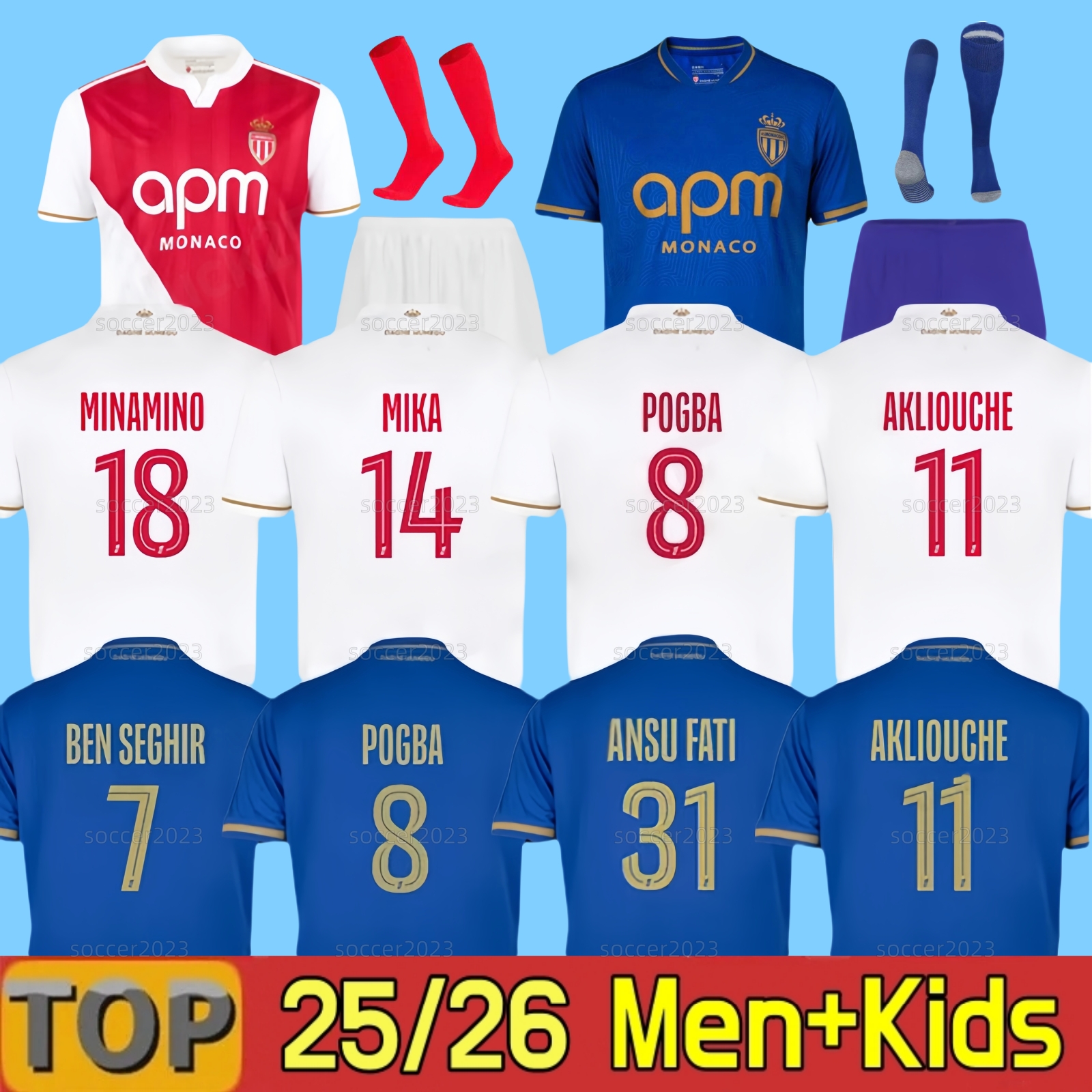 25 26 AS Monaco POGBA Soccer Jerseys Ben Yedder Boadu Embolo Fofana Minamino GolovinKit Foot Training 2025 2026 Home Football Shirt men kids Centennial Survetement