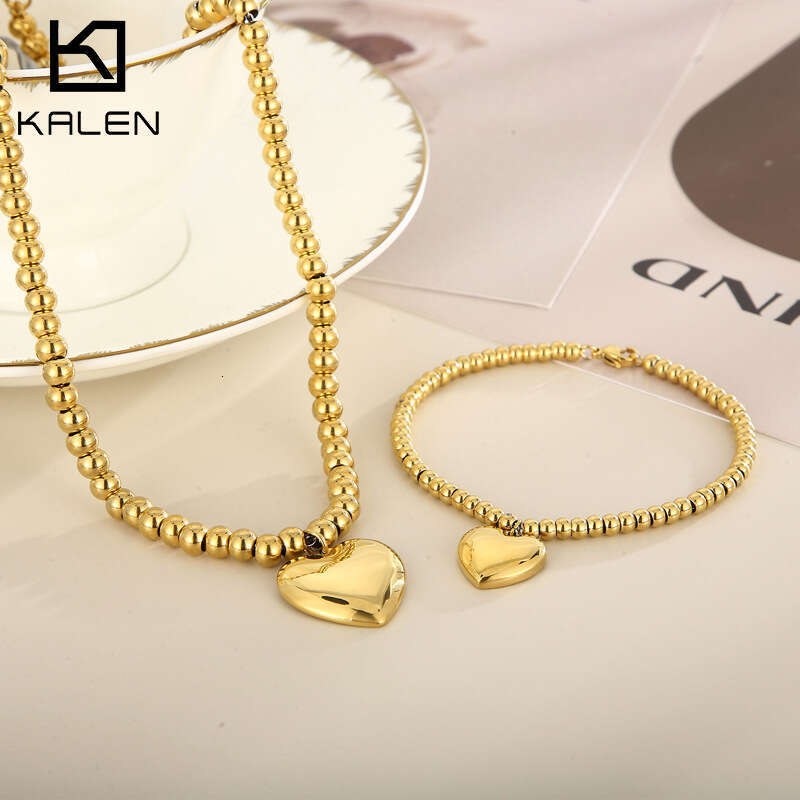 INS Hot Luxury jewelry designer bracelet for Women 3D heart-shaped steel ball gold necklace gold bracelet high-end minimalist daily jewelry set no fad