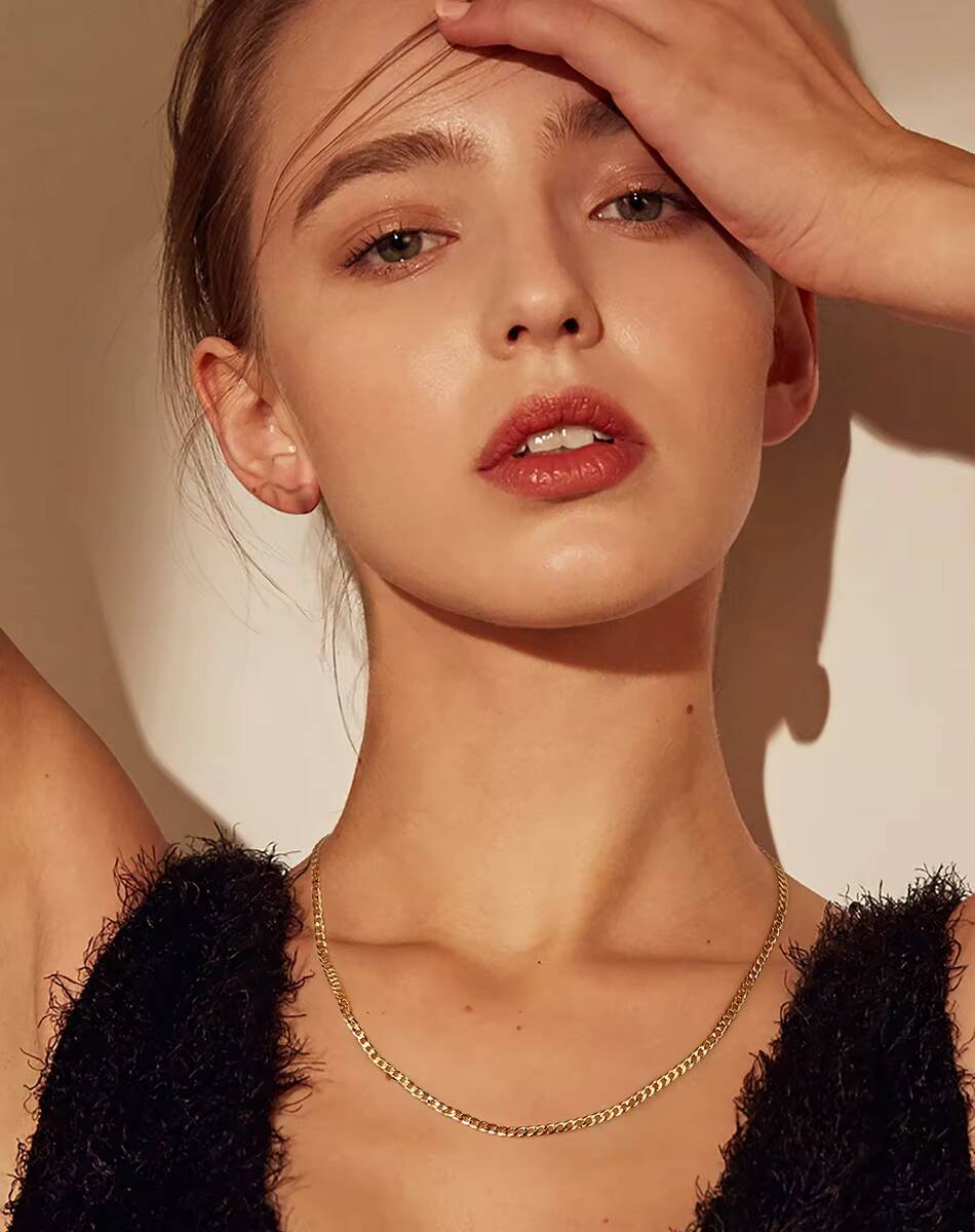 RINNTIN SC60-5 Italian 925 Sterling Silver 5mm Diamond-cut Cuban Link Curb Chain Necklace for Women Men