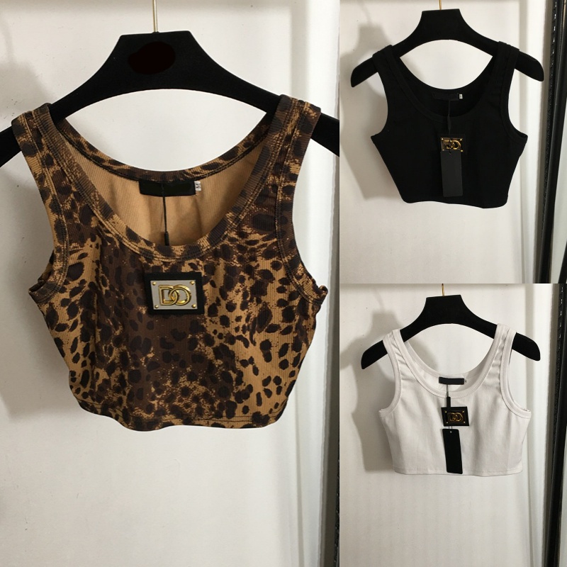 Sexy Leopard Print Vest Women Designer Embroidery T Shirts Sport Tops Summer Loose Short Sleeve Crop Top