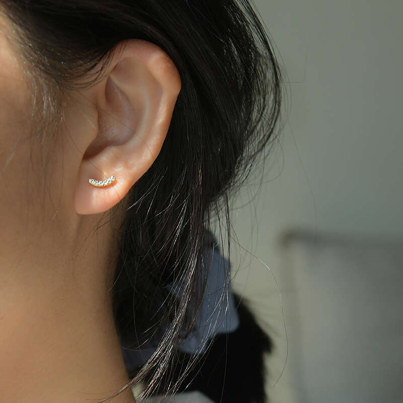 Tiqi S Pure for Women Korean Style Simple Fresh Dia-Encrusted Smile Geometric Sier Ear Jewelry Earrings