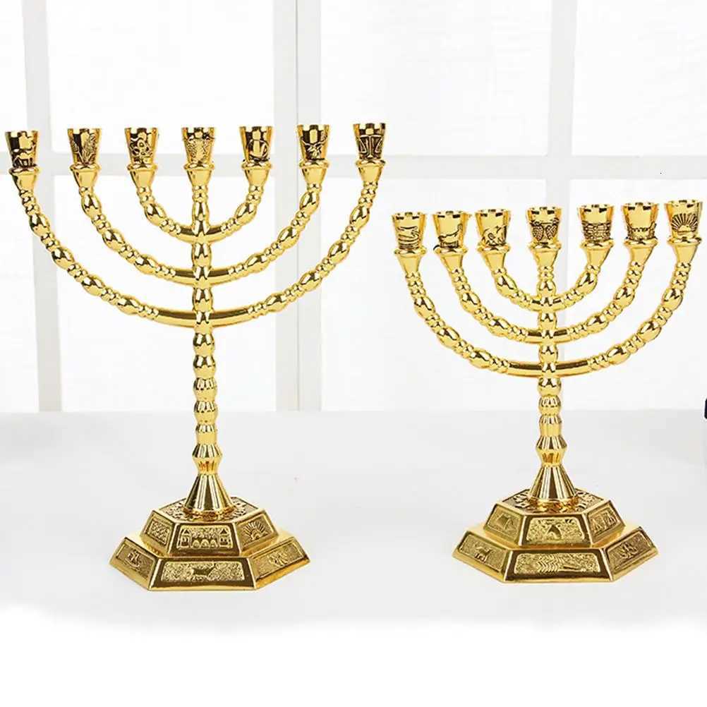 7 Branch Religious Candelabrum Metal Nameplate Home Decor Bedroom Living Room Party Hanukkah Menorah Candlestick Holder W250721 H260310