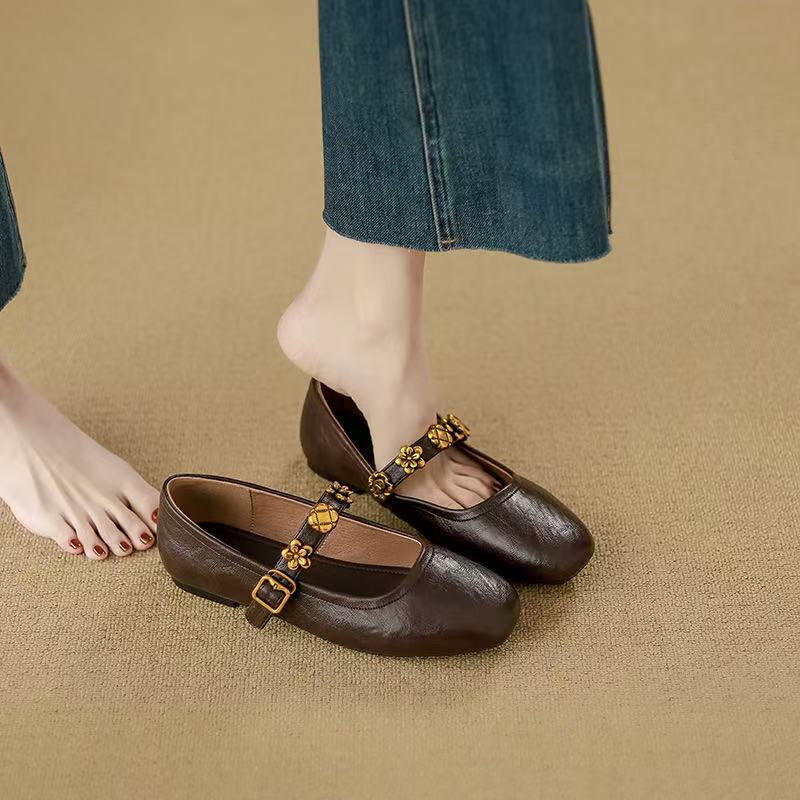Autumn Women Round Toe Mary Jane Fashion Rivet Ladies Elegant Dress Shoes Soft Flat Heel Ballerinas Sh 241014