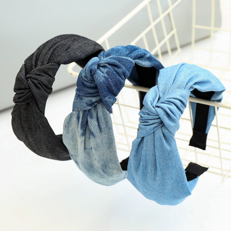 New Fashion Denim Fabric Hairband with Knot in the Middle for Girls, Outdoor Hair Accessory