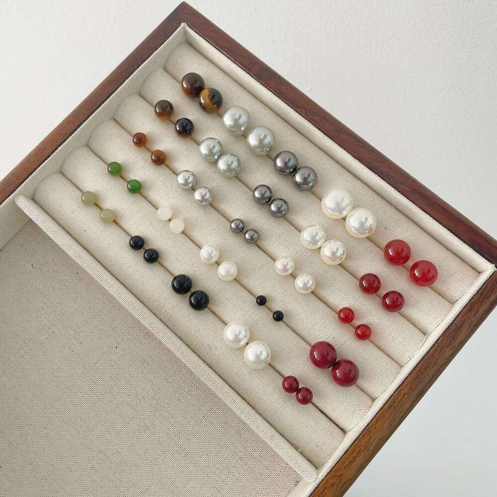 Tiqi INS Style Round Bead Earring Set Pearl Black Onyx Sterling Sier Exquisite Tiger Eye Stone Versatile Earrings