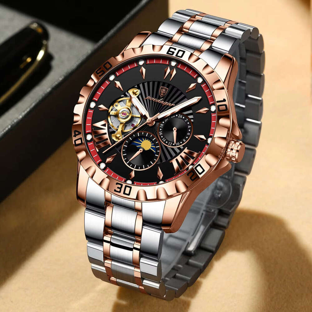 DHgargets Men's Automatic Mechanical Watch - Tourbillon, Moon Phase, Luminous, 30M Waterproof, Stainless Steel Sports Wristwatch