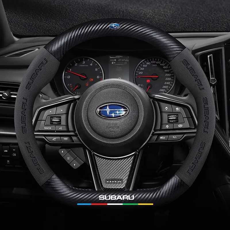 Car Suede Carbon Fiber Anti-Slip Ventilated Steering Wheel Cover for Subaru STI BRZ WRX XV Ascent Forester Outback Impreza Legacy S25721