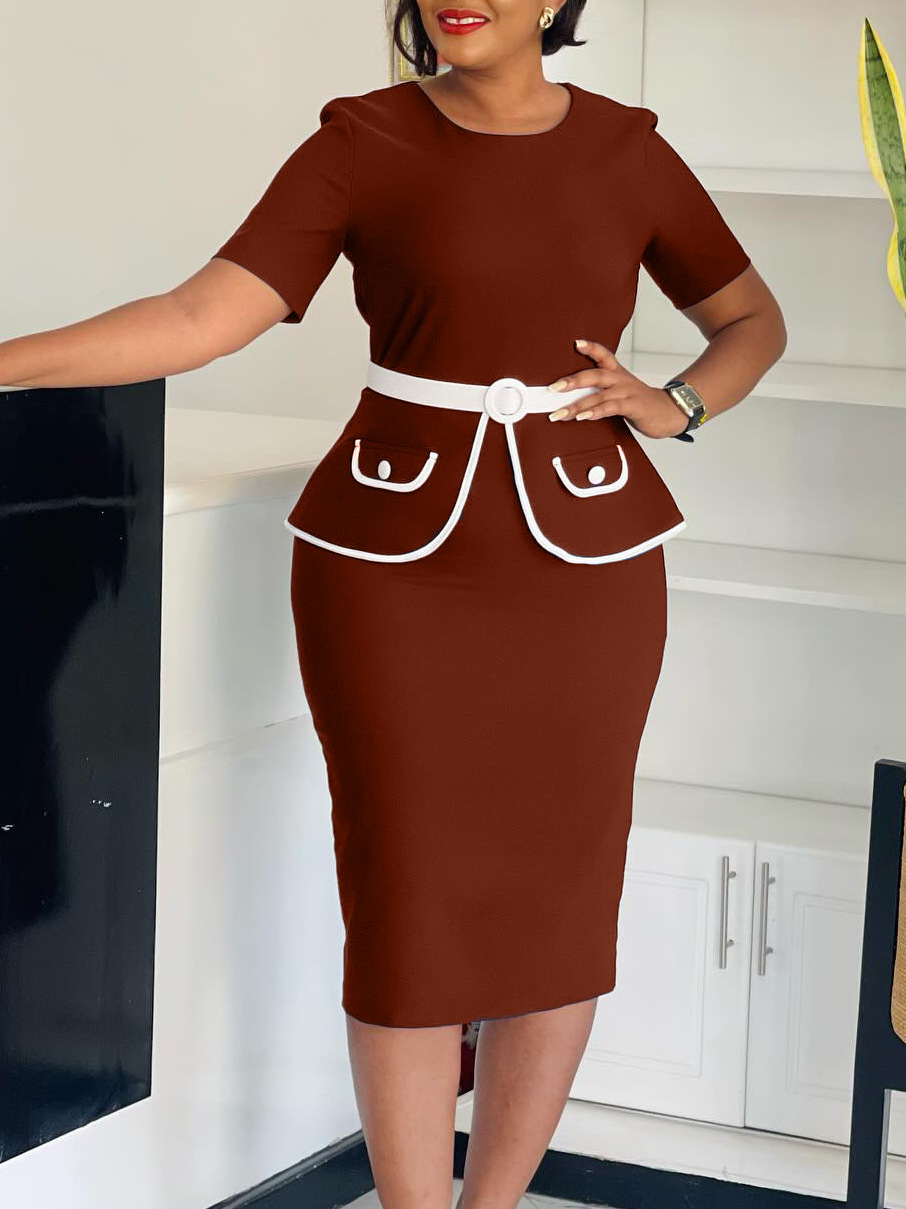 L7202European and American fashion elegant elastic hip short sleeve OL tongle African plus size dress