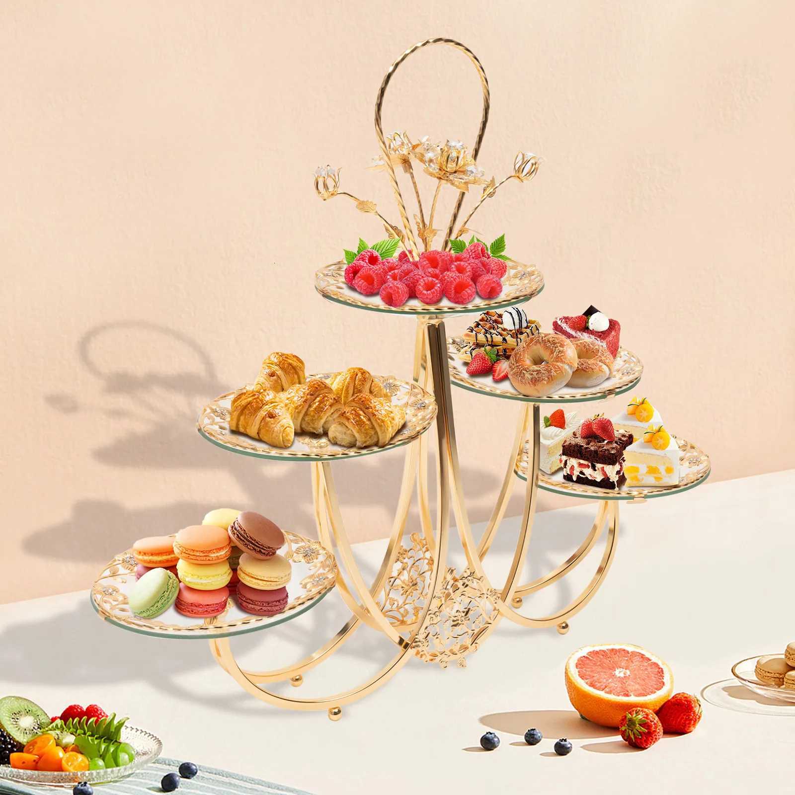 3-Tier Cake Stand with Tempered Glass Plates and Gold Iron Frame Perfect for Serving Cupcakes Desserts and Treats at Events X250721