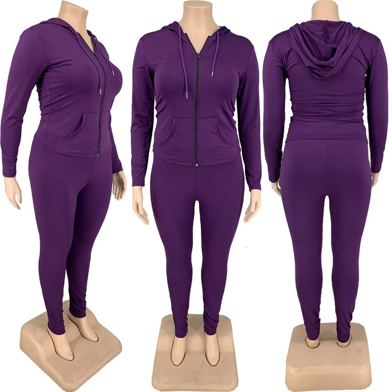 Plus Size Women Clothing Skinny Loungewear Long Sleeve Hoodies Tracksuit Pants Two Piece Sport Set Drop Wholesale 250714