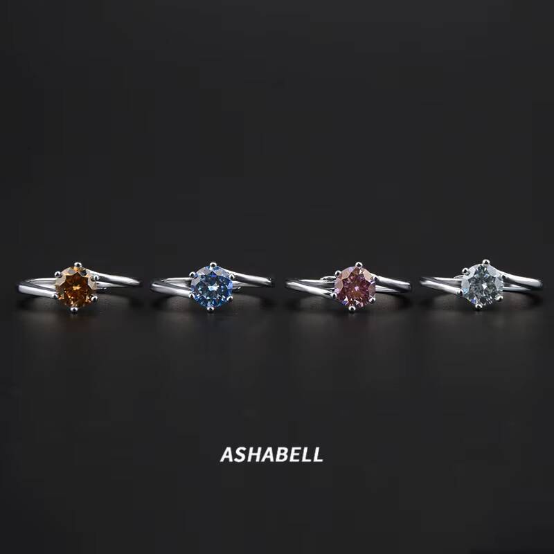 Classic 1ct Six-claw Moissanite Ring Female S925 Silver Proposal Diamond Ring Valentines Day Gift Adjustable Wedding Band