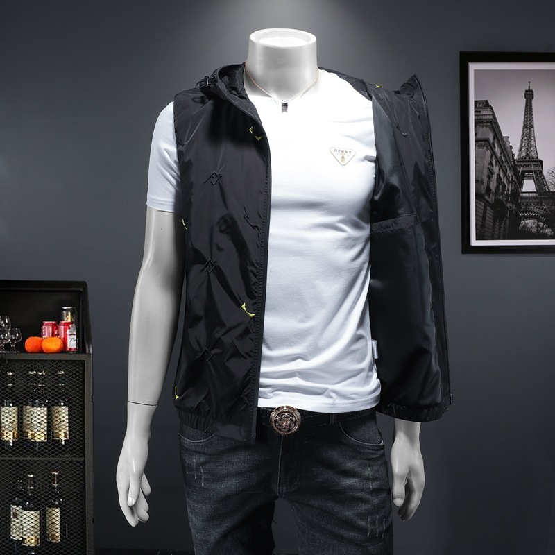 Mens Zipper Vest Jacket Ed Stand Collar Sleeveless Solid Color Casual Autumn Coat