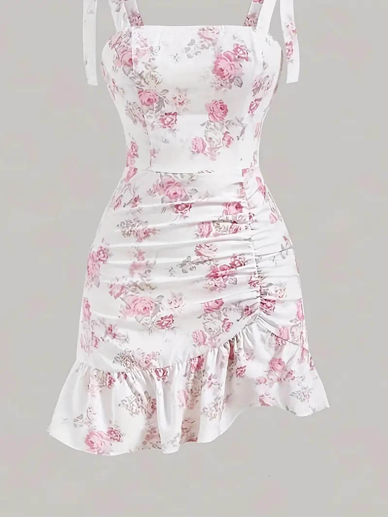 TEMU Women's New French Style Waist-Cinching Halter Long Dress Summer Floral