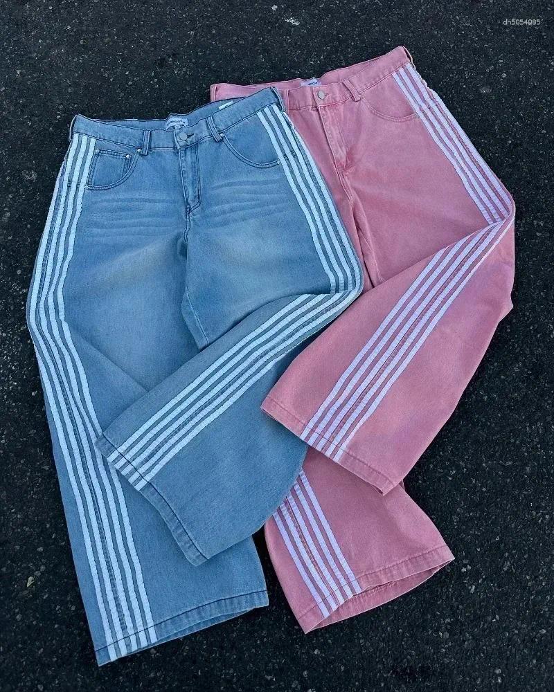 Men's Pants Y2K Baggy Jeans Harajuku Striped Embroidered High Quality Vintage Streetwear Hip Hop Goth Men Women Wide Casual Leg Denim design