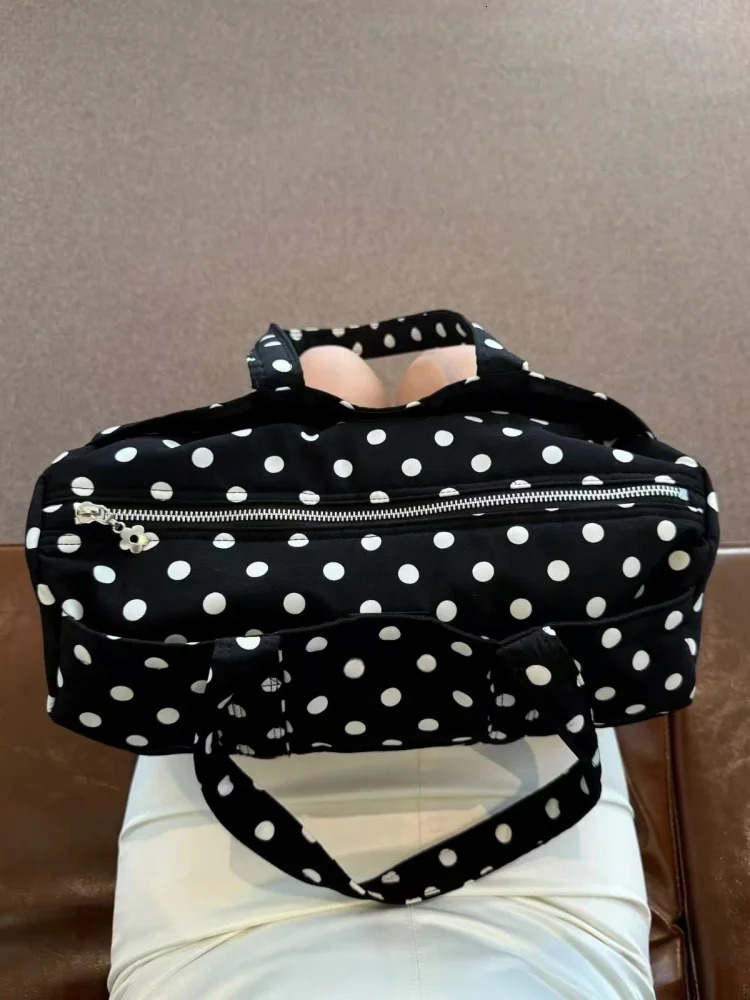Black White Polka Dot Shoulder Bag Large Capacity Casual Versatile Travel Storage Bags Handbag for Women 250717
