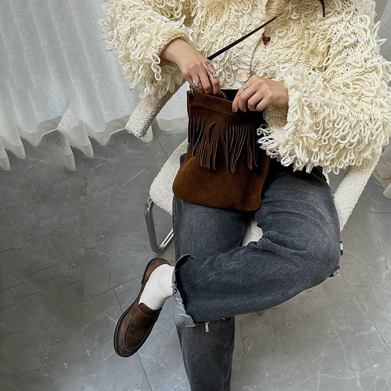 Free shipping designer coat for women Fashionable temperament commuting creative knitted tassel button woolen jacket