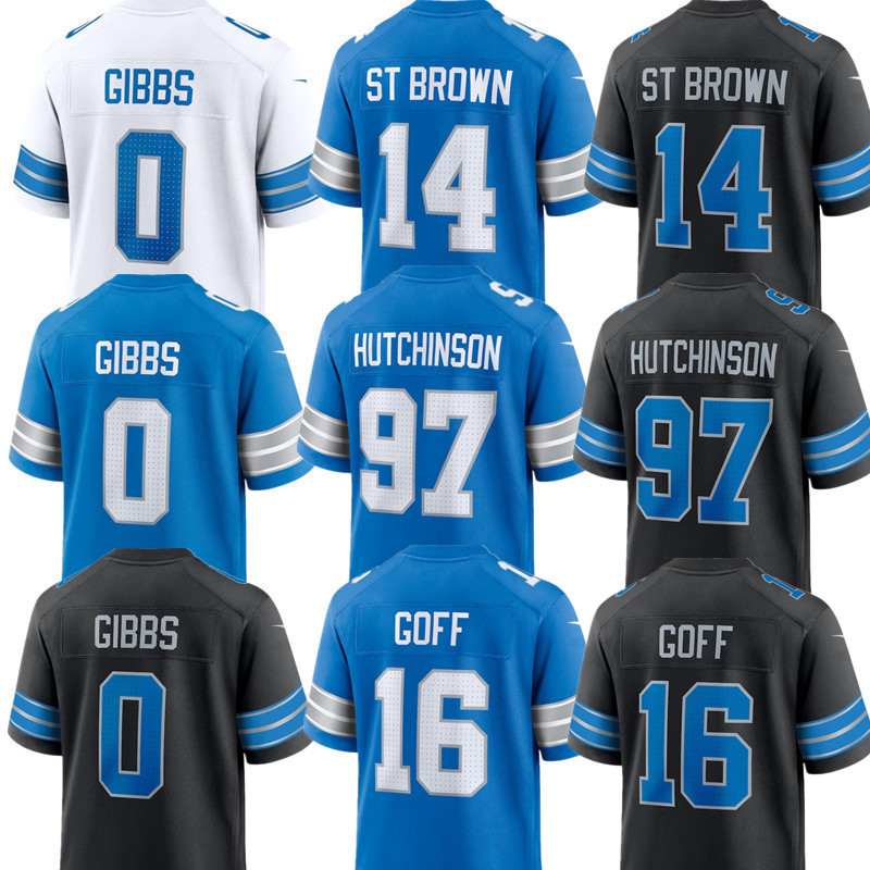 Jahmyr Gibbs Aidan Hutchinson Jared Goff Amon-Ra St. Brown Penei Sewell Jameson Williams Brian Branch David Montgomery Barry Sanders Sam Laporta lion football jersey