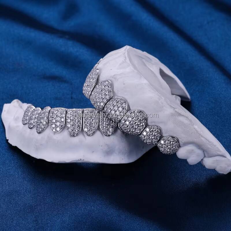 Custom TOP BOTTOM 10 S925 Silver 10K 14K Solid Gold Grillz Flawless Moissanite Lab Grown Diamond Teeth Grillz for Men Women