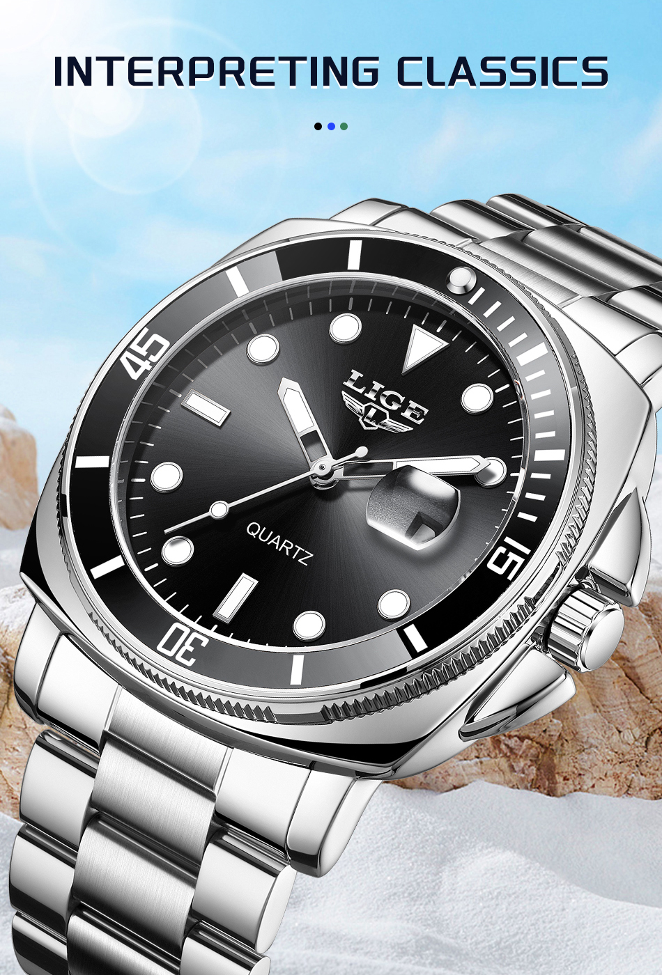 LIGE Men's Quartz Watch Steel Belt Watch Simple Fashion Business Watch Big Brand Watch Sports Waterproof Watch Teenager Watch Holiday Gift