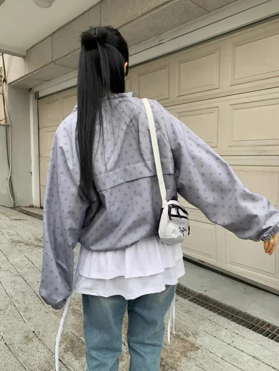 Korean style Fashion Retro Street Windproof Zipper Oversized Hoodie Womens Y2K Harajuku Star Casual Joker Couple Sweatshirt 250715