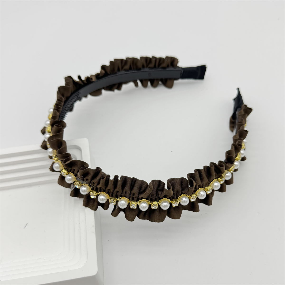 Fashion new pearl pleated hairpin hair band temperament retro small square diamond light luxury wash face headband female