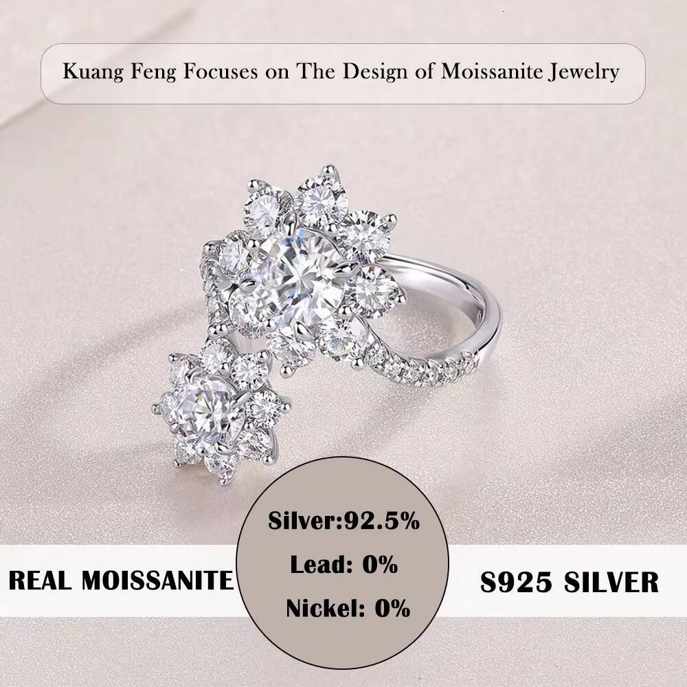 Luxury 925 Sterling Silver Moissanite Double Flower Design Ring Perfect Gift for Anniversary Valentines Day Available Gold