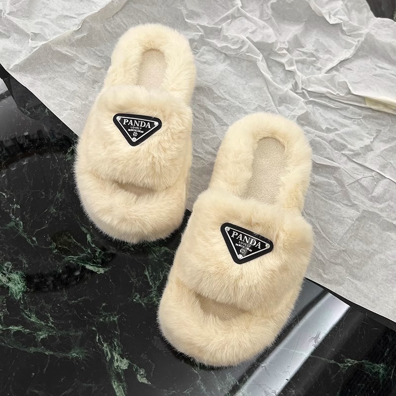 warm cotton slippers height increase slipper Platform Hairy slippers for women wearing fashionable plush for home use NEW