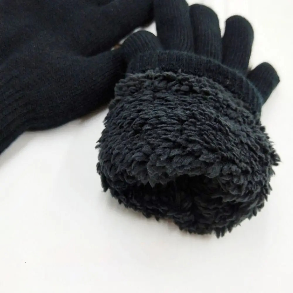 Fashion Boys Girl Winter Gloves Pure Color Lamb Velvet Mittens Soft Warm Black Double Layer Male Thickened Gloves 250716