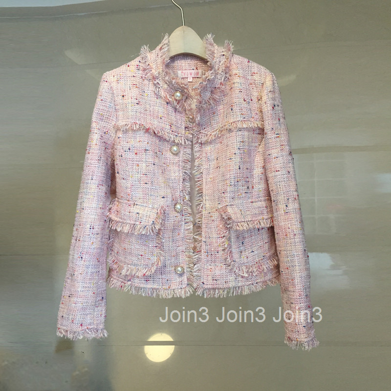 Autumn New Fashion Elegant Slim Fit Tweed Designs-style Jacket for Petite Women with White Tassels